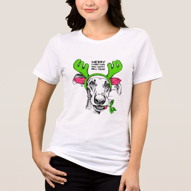Frohe Weihnachts-Reindeer-Hund | Urlaub Tri-Blend Shirt (Vorderseite)
