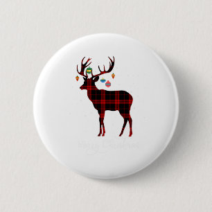 Frohe Weihnachts-Reindeer Roter Karierter Schneefl Button