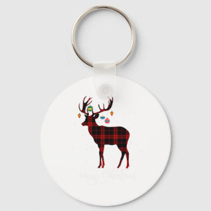 Frohe Weihnachts-Reindeer Roter Karierter Schneefl Schlüsselanhänger