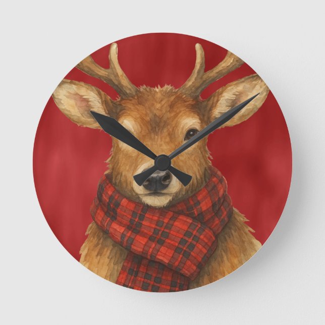 Frohe Weihnachts Reindeer Runde Wanduhr (Vorderseite)