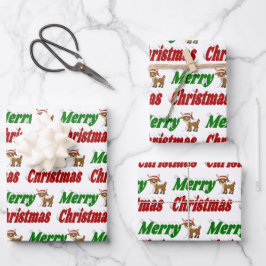 Frohe Weihnachts-Reindeer-Typografie Geschenkpapier Set