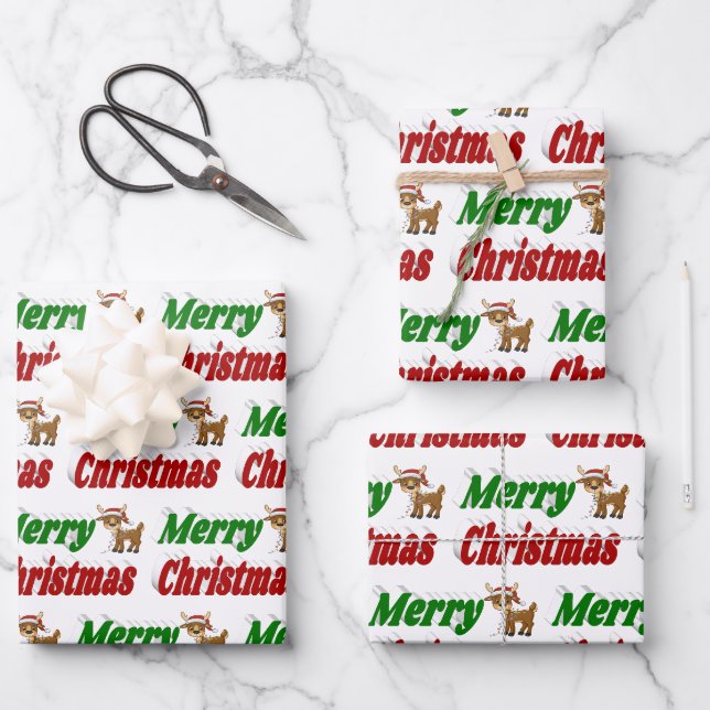 Frohe Weihnachts-Reindeer-Typografie Geschenkpapier Set (Vorderseite)