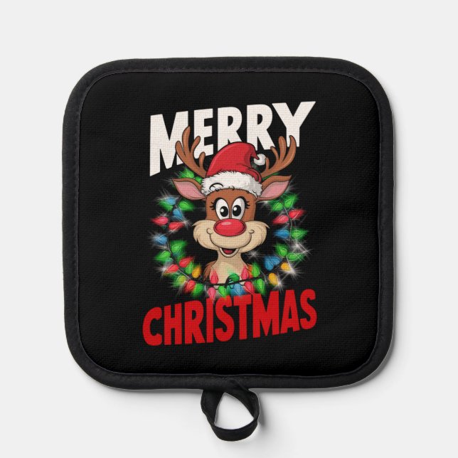 Frohe Weihnachts-Reindeer Xmas Urlaub Topflappen (Vorderseite)