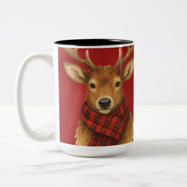 Frohe Weihnachts Reindeer Zweifarbige Tasse (Links)