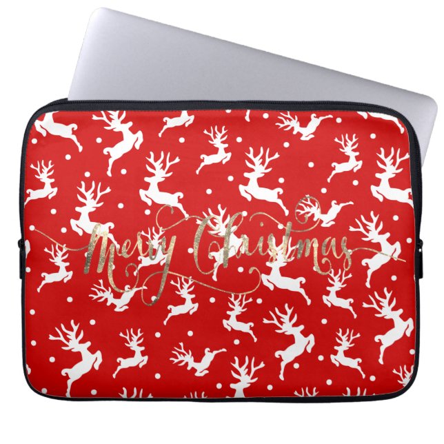 Frohe Weihnachts-Reindeers Red Laptopschutzhülle (Vorderseite)