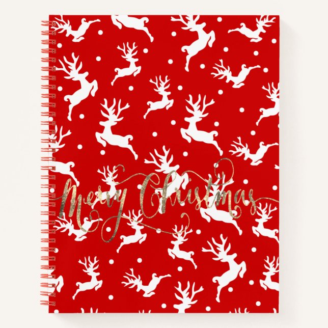 Frohe Weihnachts-Reindeers Red Notizbuch (Vorderseite)