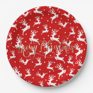 Frohe Weihnachts-Reindeers Red Pappteller