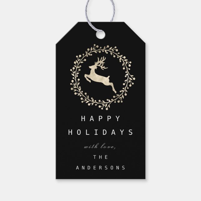 Frohe Weihnachts-Rentier Champaigne Gold Black Geschenkanhänger (Vorderseite)