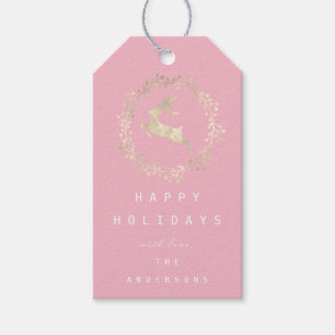 Frohe Weihnachts-Rentier Champaigne Gold Pink Geschenkanhänger