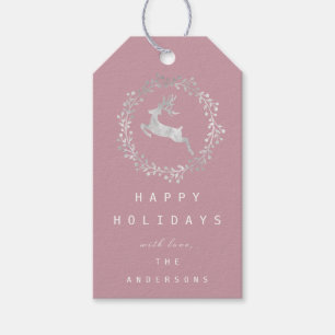 Frohe Weihnachts-Rentier Grau Silver Gray Pink Geschenkanhänger