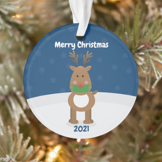 Frohe Weihnachts-Rentier in Covid Gesichtsmaske Cu Ornament (Baum)
