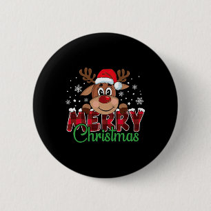 Frohe Weihnachts-Rentier Karierte Weihnachtsfamili Button