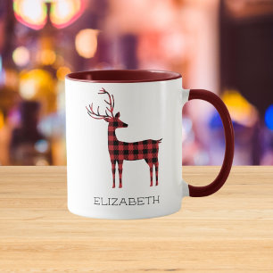 Frohe Weihnachts Rentier Kariertes Geschenk Maroon Tasse