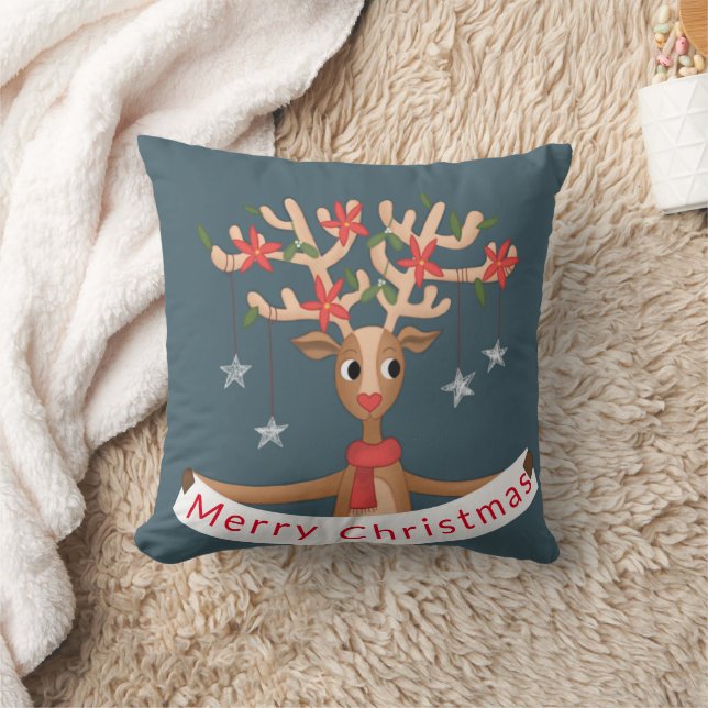 Frohe Weihnachts-Rentier-Kissen Kissen (Decke)