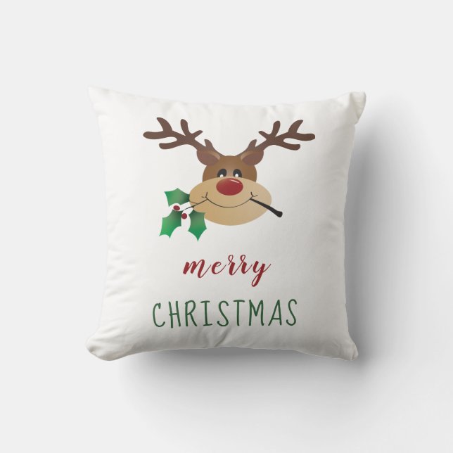 Frohe Weihnachts-Rentier mit Mistletoe Kissen (Vorderseite)