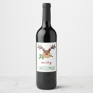 Frohe Weihnachts-Rentier mit Mistletoe Weinetikett
