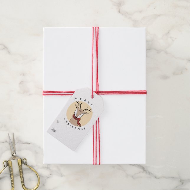 Frohe Weihnachts-Rentier mit Scarf Geschenkanhänger (Mit Garn)