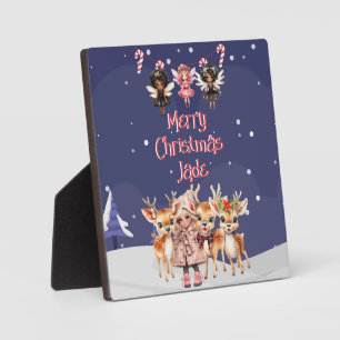 Frohe Weihnachts-Rentier Peppermint Fairy mit Name Fotoplatte