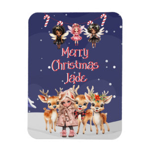 Frohe Weihnachts-Rentier Peppermint Fairy mit Name Magnet
