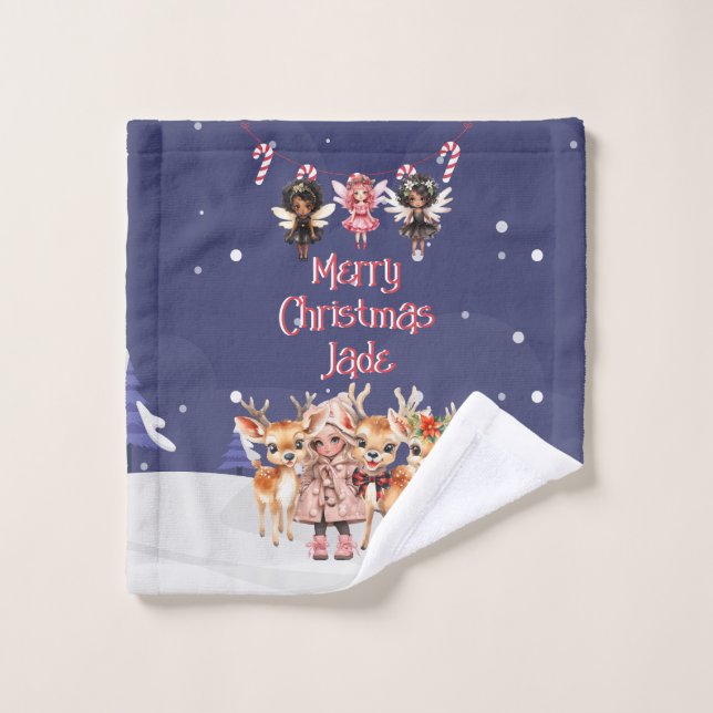 Frohe Weihnachts-Rentier Peppermint Fairy mit Name Waschlappen (Waschlappen)