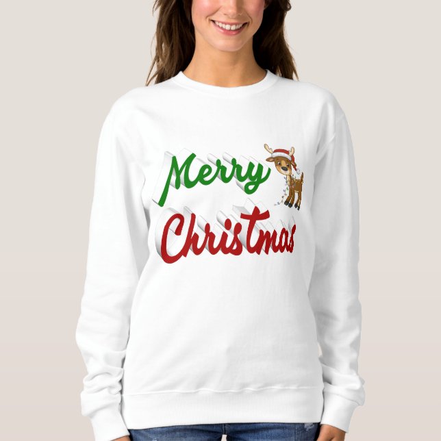 Frohe Weihnachts-Rentier-Rot-Grün-Skript Sweatshirt (Vorderseite)