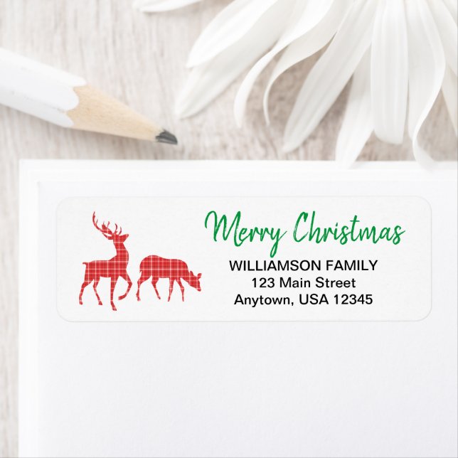 Frohe Weihnachts-Rentier Rotes Kariertes Muster (Insitu)