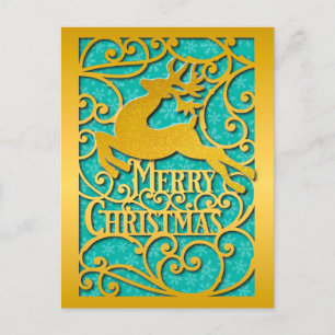 Frohe Weihnachts-Rentier-Silhouetten Schneeflocke Postkarte