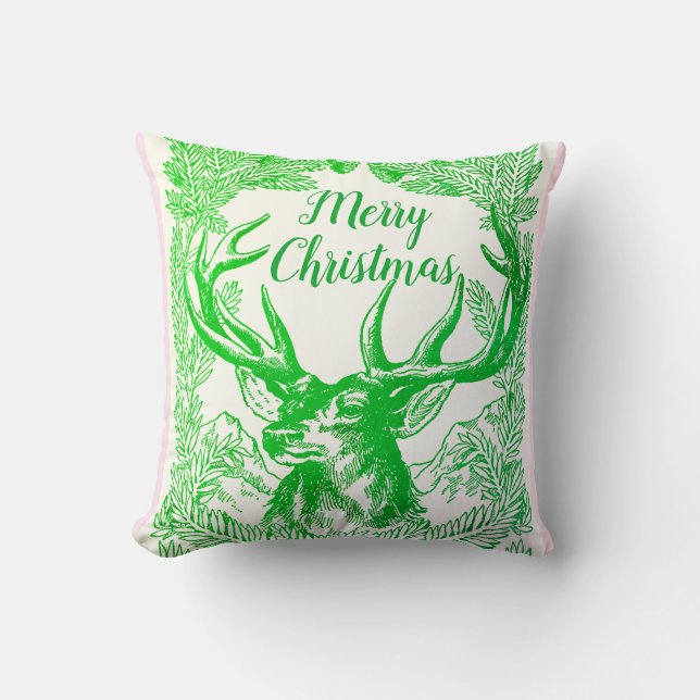Frohe Weihnachts-Rentier und Pine Boughday Kissen (Vorderseite)