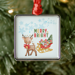 Frohe Weihnachts-Rentier und Santa Sleigh Ornament Aus Metall