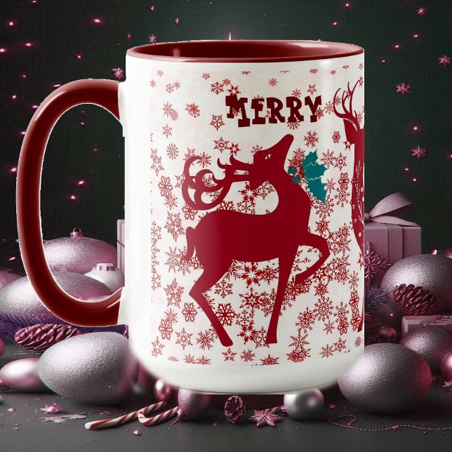 Frohe Weihnachts-Rentierschneeflocken Santa Helper Tasse (Merry Christmas Reindeer Snowflakes Santa Helpers Mug)