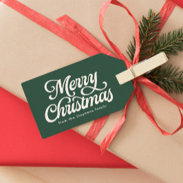 Frohe Weihnachts Retro-Drehbuch grün Urlaub Geschenkanhänger