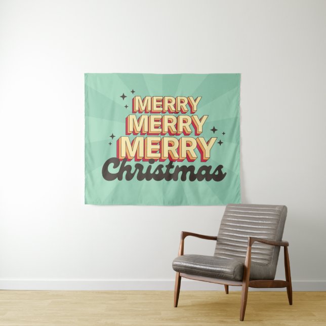 Frohe Weihnachts Retro Groovtext saisonale Wandteppich (Beispiel (Horizontal))