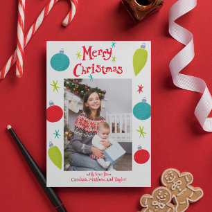 Frohe Weihnachts Retro Ornaments Foto Feiertagskarte