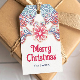 Frohe Weihnachts Retro Rot und Blau Geschenkanhänger