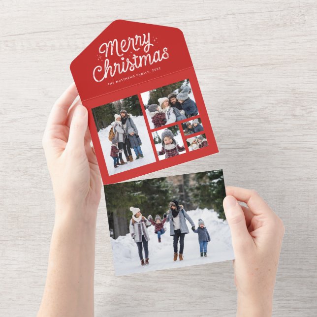 Frohe Weihnachts Retro Rote Collage einzigartigen  All In One Einladung (Abreißen)