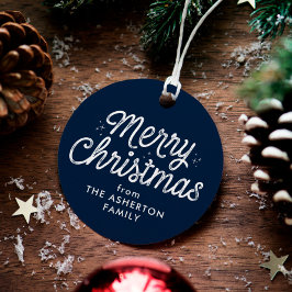 Frohe Weihnachts Retro-Skript Marine Urlaubsgesche Geschenkanhänger