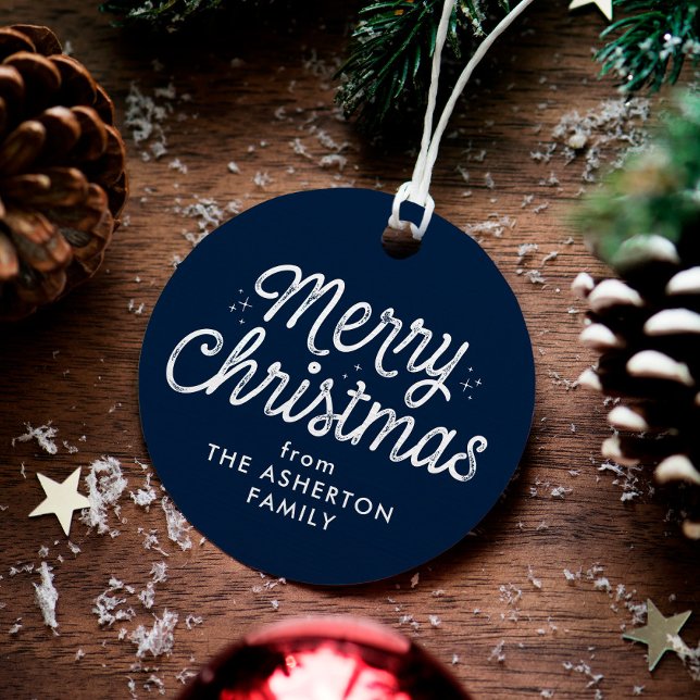 Frohe Weihnachts Retro-Skript Marine Urlaubsgesche Geschenkanhänger (Von Creator hochgeladen)