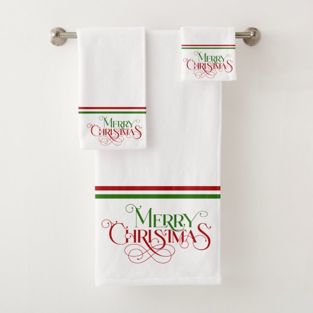 Frohe Weihnachts Retro Typografie Bath Badhandtuch Set (Insitu)