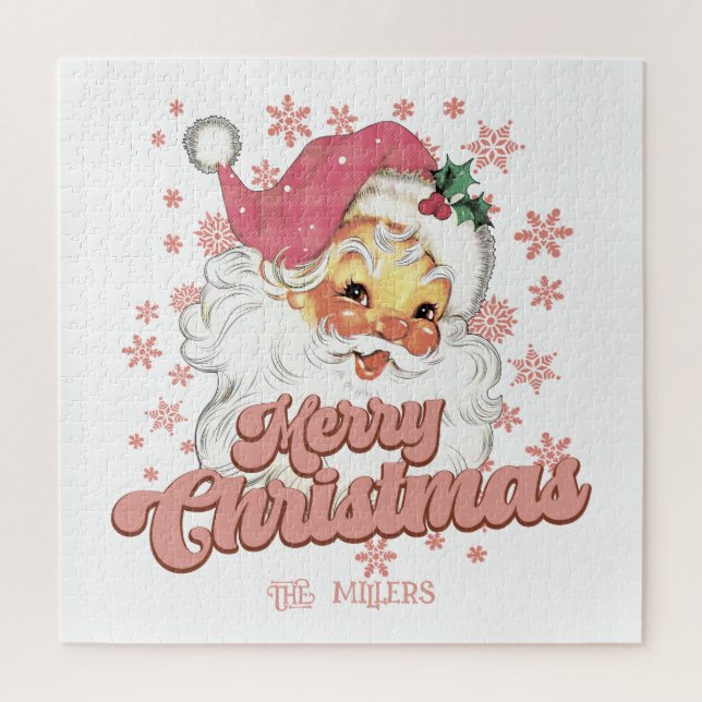 Frohe Weihnachts Retro Typografie Santa Pink Hat (Vertikal)