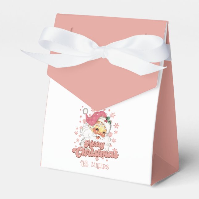 Frohe Weihnachts Retro Typografie Santa Pink Hat Geschenkschachtel (Vorderseite)