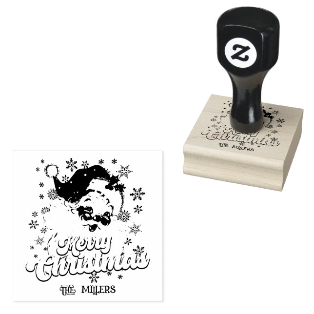 Frohe Weihnachts Retro Typografie Santa Pink Hat Gummistempel (Stempel)