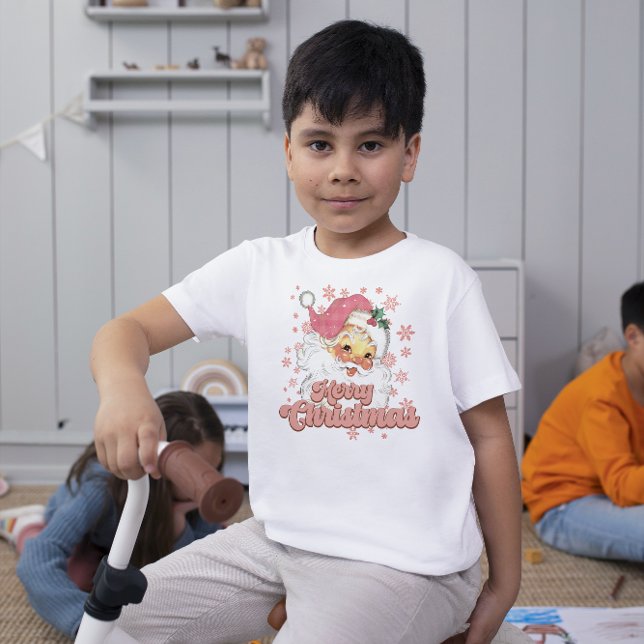 Frohe Weihnachts Retro Typografie Santa Pink Hat T-Shirt (Von Creator hochgeladen)