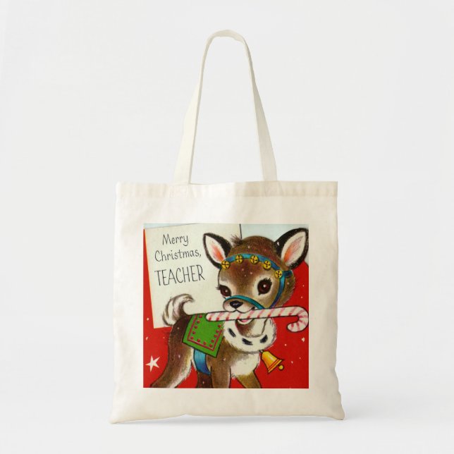 Frohe Weihnachts Retro Vintage Hirschlehrer Tragetasche (Vorne)