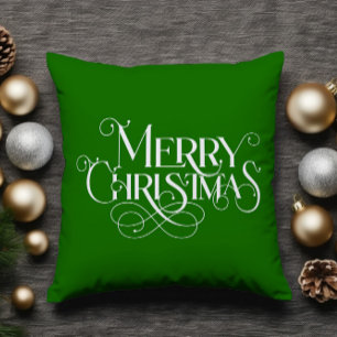 Frohe Weihnachts Retro White Typografy auf Green Kissen