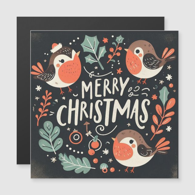 Frohe Weihnachts-Robins-Zorn Magnetkarte (Vorne/Hinten)