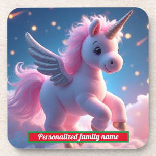 Frohe Weihnachts Rosa Einhorn Hard-Kunststoff-Unte Getränkeuntersetzer