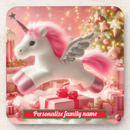 Frohe Weihnachts Rosa Einhorn Hard-Kunststoff-Unte Getränkeuntersetzer