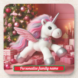 Frohe Weihnachts Rosa Einhorn Hard-Kunststoff-Unte Getränkeuntersetzer
