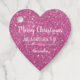 Frohe Weihnachts Rosa Glitzer eleganter Name Geschenkanhänger
