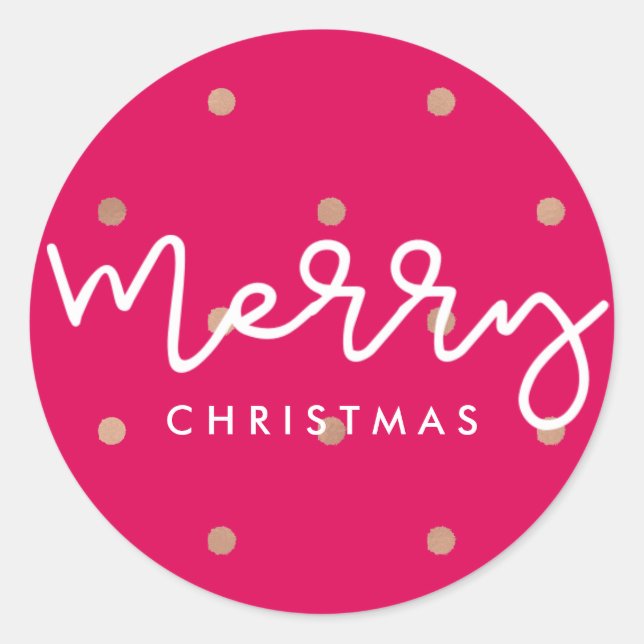 Frohe Weihnachts-Rosa mit Gold-Look Punkte Runder Aufkleber (Vorderseite)